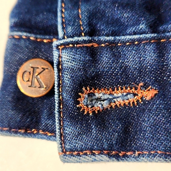 Calvin Klein Blue Denim Jean Button Up Jacket Metallic Stitching Women's Large - Picture 9 of 11
